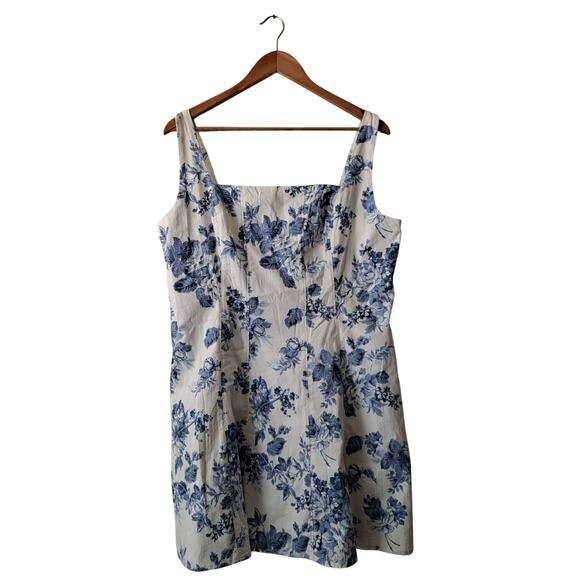 Abercrombie & Fitch Floral Dress Stretch Cotton A-Line Mini Blue & White Size XL - Picture 2 of 11